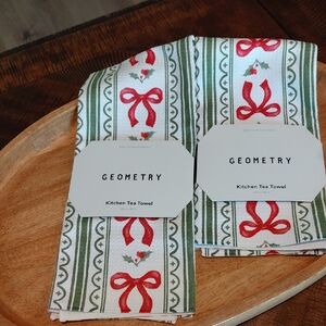 Geometry Red & Green Holiday Kitchen Tea Towels - Set of 2